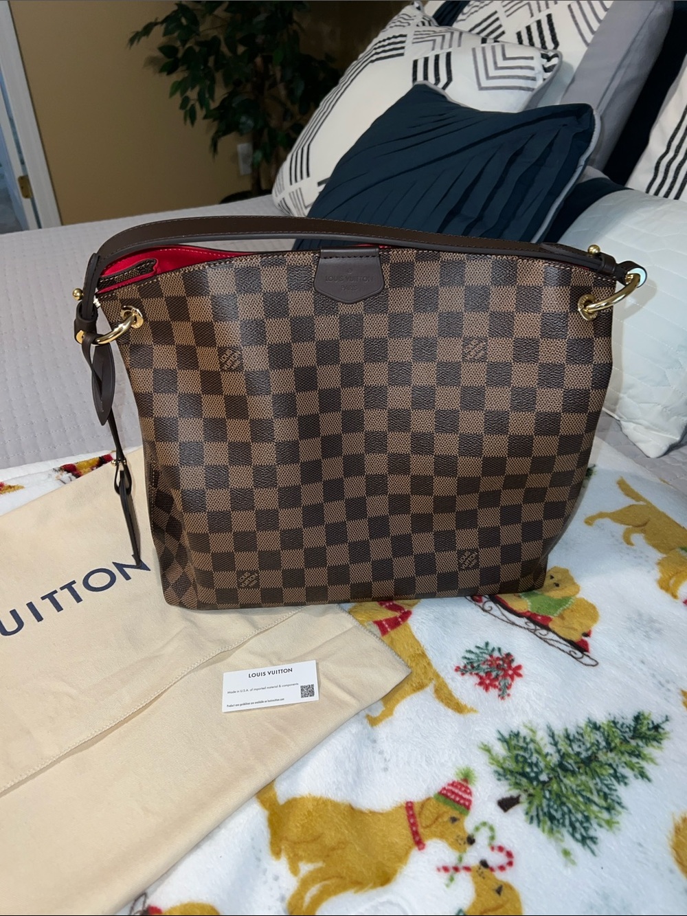 Louis Vuitton Brown Damier Ebene NEW Shoulder Bag with Red Interior Trim PM
